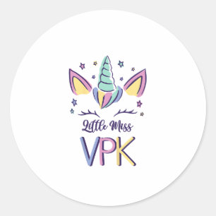 Pegatina Redonda Camiseta para niñas VPK primer día Little Miss VPK