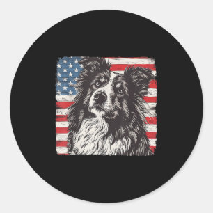Pegatina Redonda Camiseta Patriota Americana Perro Shetland Sheepdo