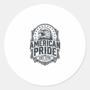 Pegatina Redonda Camiseta Patriótica Águila Orgullo Americano Vinta