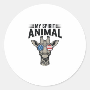 Pegatina Redonda Camiseta Patriótica Animal Espiritual Jirafa Vinta