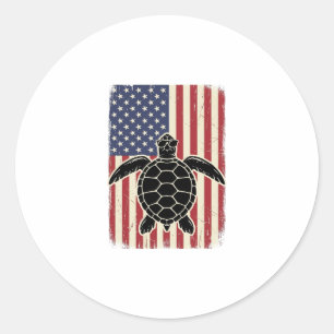 Pegatina Redonda Camiseta Patriótica Bandera Americana Tortuga Mari