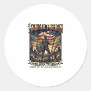 Pegatina Redonda Camiseta Patriótica de Superviviente de Apocalipsi