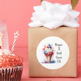 Pegatina Redonda Camiseta Patriótica del Crema de Hielo de Julio