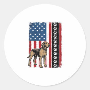 Pegatina Redonda Camiseta Patriótica Huella de Perro Bandera Vintag