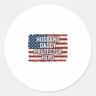 Pegatina Redonda Camiseta Patriótica Marido Papá Protector Héroe Ba
