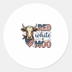 Pegatina Redonda Camiseta Patriótica Vaca Roja Blanca Moo 4 de Juli