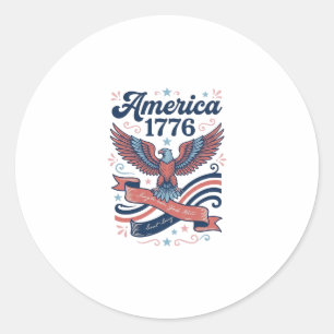 Pegatina Redonda Camiseta Patriótica Vintage América 1776 Águila_