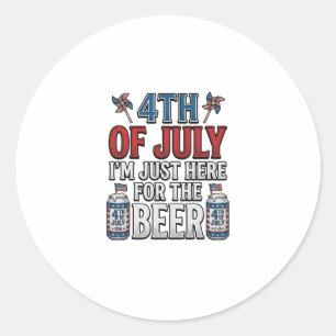 Pegatina Redonda Camiseta Patriótica Vintage de Cerveza del 4 de Ju