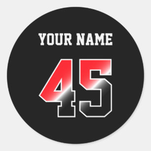 Pegatina Redonda Camiseta Personalizada Número 45 Rojo Personalizad