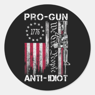 Pegatina Redonda Camiseta Pro Gun Anti Idiota Vintage Usa Flag 2nd