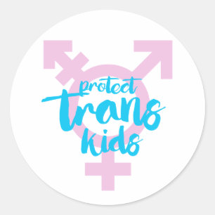 Pegatina Redonda Camiseta Proteger a los Niños Trans