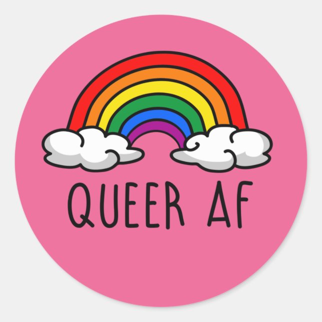 Pegatina Redonda Camiseta QUEER AF (Anverso)