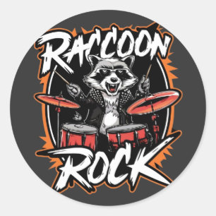 Pegatina Redonda Camiseta Raccoon Rock - Funny Raccoon Cowboy Desig