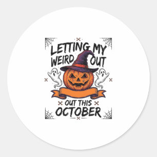 Pegatina Redonda Camiseta rara de Halloween con fantasmas de calaba