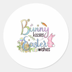 Pegatina Redonda Camiseta Regalo Besos de Conejo Deseos de Pascua 