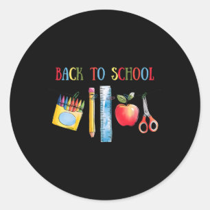 Pegatina Redonda Camiseta Regreso a la Escuela Manzana Lápices Regl