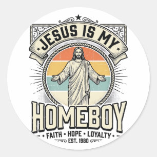 Pegatina Redonda Camiseta Religiosa Vintage Jesús Es Mi Amigo