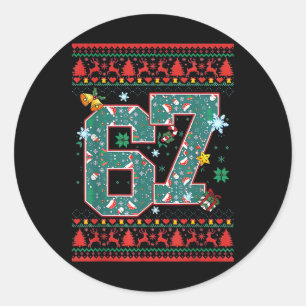 Pegatina Redonda Camiseta Retro 67 Six Seven Navidad Meme