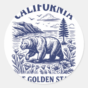 Pegatina Redonda Camiseta Retro Estado de California Est 1850 Costa