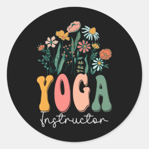 Pegatina Redonda Camiseta Retro Groovy Floral Yoga Instructor Wildf