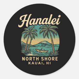 Pegatina Redonda Camiseta Retro Hanalei North Shore Vintage Hawaii