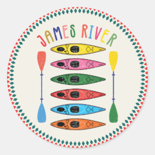 Pegatina Redonda Camiseta Retro James River Kayaking