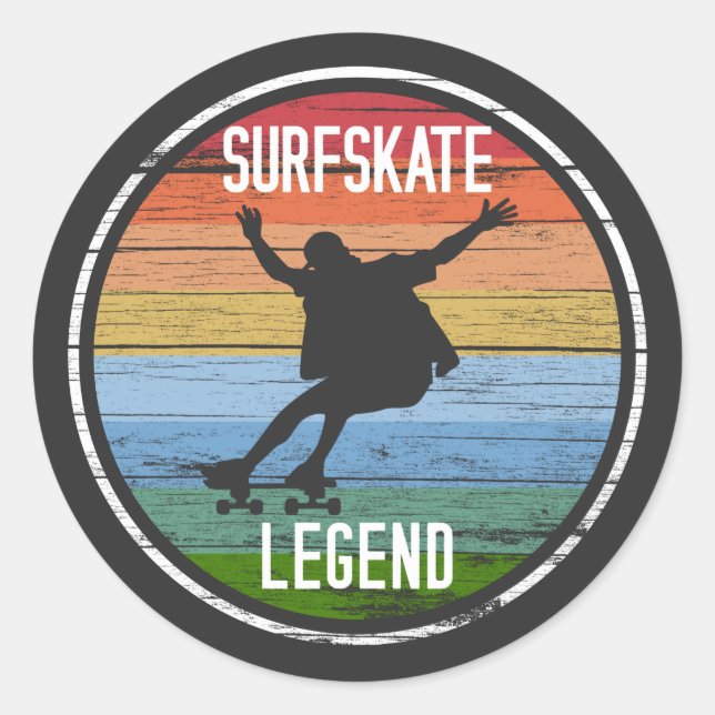 Pegatina Redonda Camiseta Retro Surfskate Legend (Anverso)