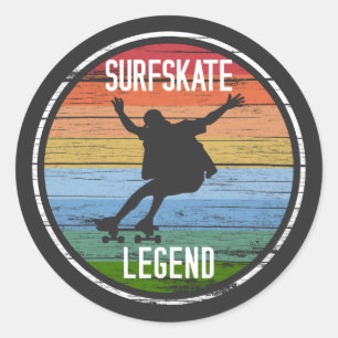 Pegatina Redonda Camiseta Retro Surfskate Legend