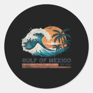 Pegatina Redonda Camiseta Retro Vintage del Golfo De México2.png