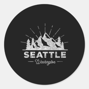 Pegatina Redonda Camiseta Seattle Washington Wa Vintage Senderismo