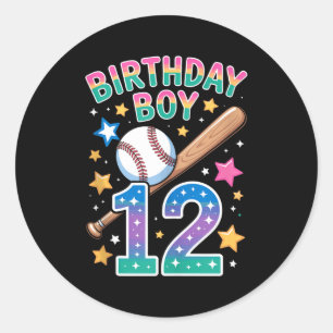 Pegatina Redonda Camiseta sin mangas de béisbol para cumpleaños de