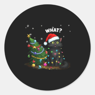 Pegatina Redonda Camiseta sin mangas divertida de gato negro empuja