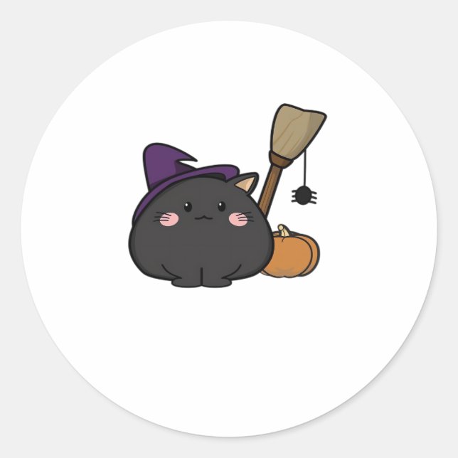Pegatina Redonda Camiseta sobredimensionada para gatos de Halloween (Anverso)