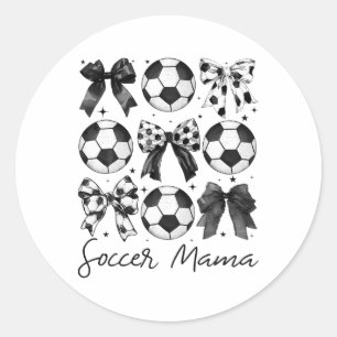 Pegatina Redonda Camiseta Soccer Mama Coquette Bow Mamá de Fútbol
