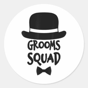Pegatina Redonda Camiseta Squad del Novio Blanca para la Despedida 