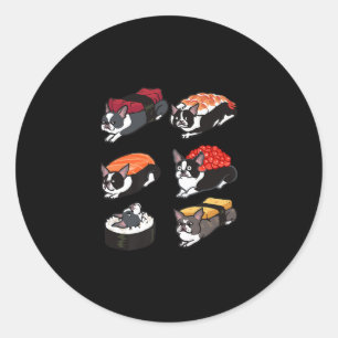 Pegatina Redonda Camiseta Sushi Boston Terrier Premium