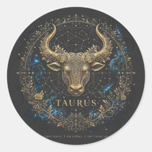 Pegatina Redonda Camiseta Tauro Zodiaco - Regalo Astrología Símbolo