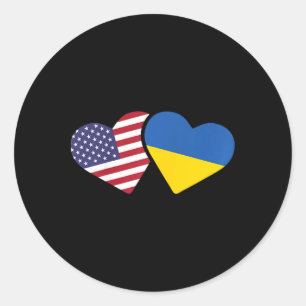 Pegatina Redonda Camiseta Ucrania Bandera De Estados Unidos Corazón