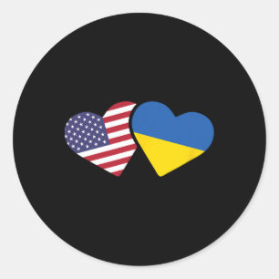Pegatina Redonda Camiseta Ucrania Bandera Estados Unidos Corazón Uc