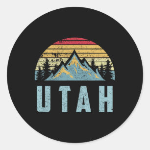 Pegatina Redonda Camiseta Utah - Montañas Retro Vintage Senderismo