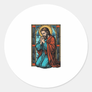 Pegatina Redonda Camiseta Vectorial de Figura Religiosa Rezando Vin