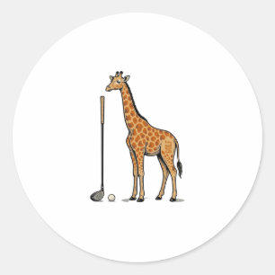 Pegatina Redonda Camiseta vectorial de golf de jirafa de grabado vi