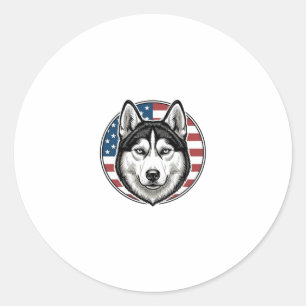 Pegatina Redonda Camiseta vectorial de perro patriótico Husky vinta