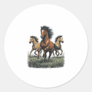 Pegatina Redonda Camiseta Vectorial Western de Caballos Salvajes Co
