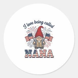 Pegatina Redonda Camiseta vintage de abuela gnomo Nana patriótica D