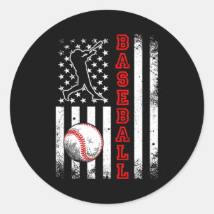 Pegatina Redonda Camiseta Vintage de béisbol Equipo Bandera America