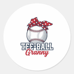 Pegatina Redonda Camiseta Vintage de béisbol Tee Ball Granny Bow_1