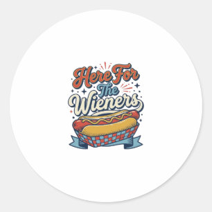 Pegatina Redonda Camiseta Vintage de Hot Dog Aquí por los Wieners_1