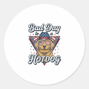 Pegatina Redonda Camiseta Vintage de Hotdog Retriever Dorado Patrió