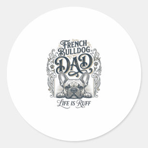 Pegatina Redonda Camiseta Vintage De La Vida Del Papá De Bulldog Fr